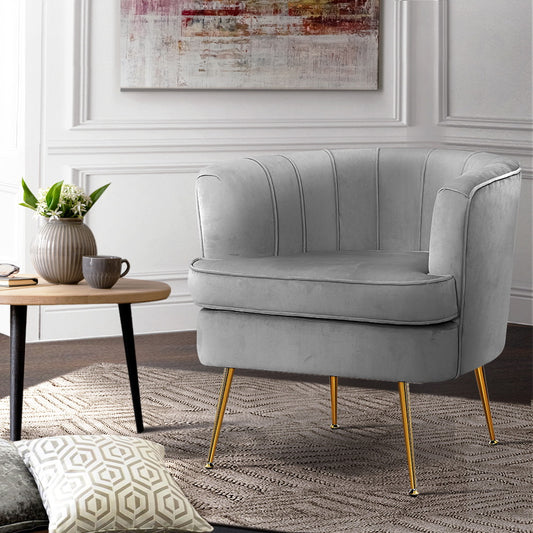 Makayla Accent Velvet Lounge Armchair - Grey