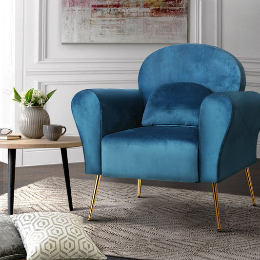 Maryjane Accent Velvet Cushion Lounge Armchair - Navy