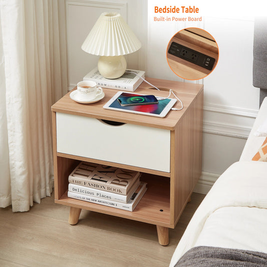 Whistler Bedside Tables Powerboard & USB Ports - Wood & White