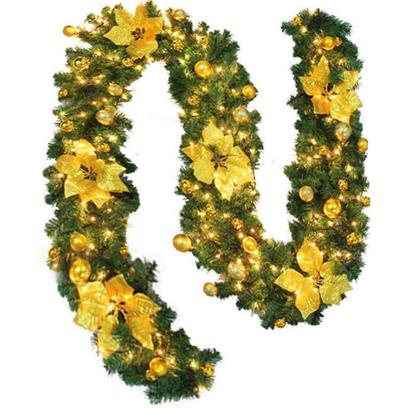 9ft Yellow Christmas Garland with LED Light Xmas Artificial Wreath Stairs Rattan Decor