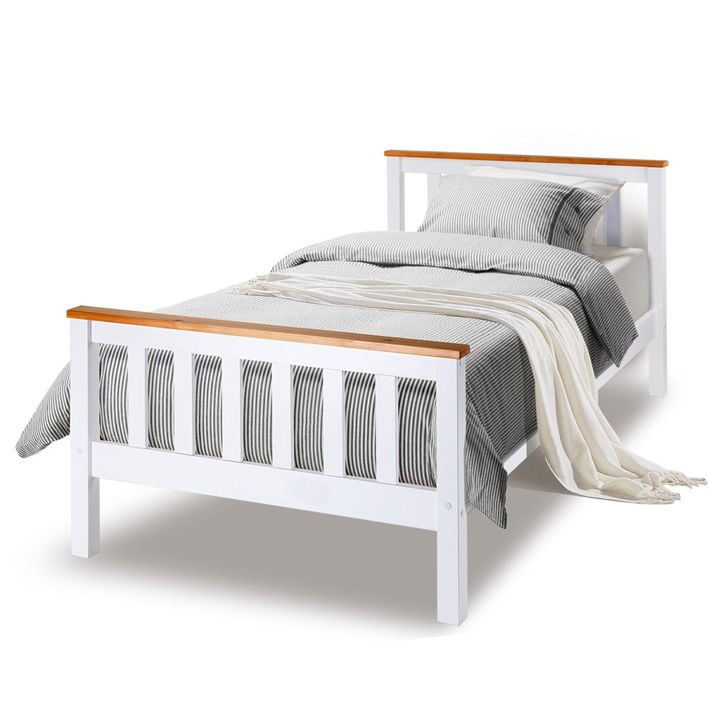 Maia Wooden Bed Frame Base Timber Kids Adults Modern Bedroom Furniture - White Single