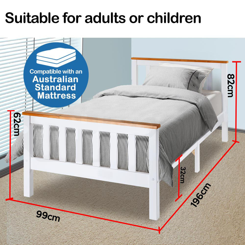 Maia Wooden Bed Frame Base Timber Kids Adults Modern Bedroom Furniture - White Single