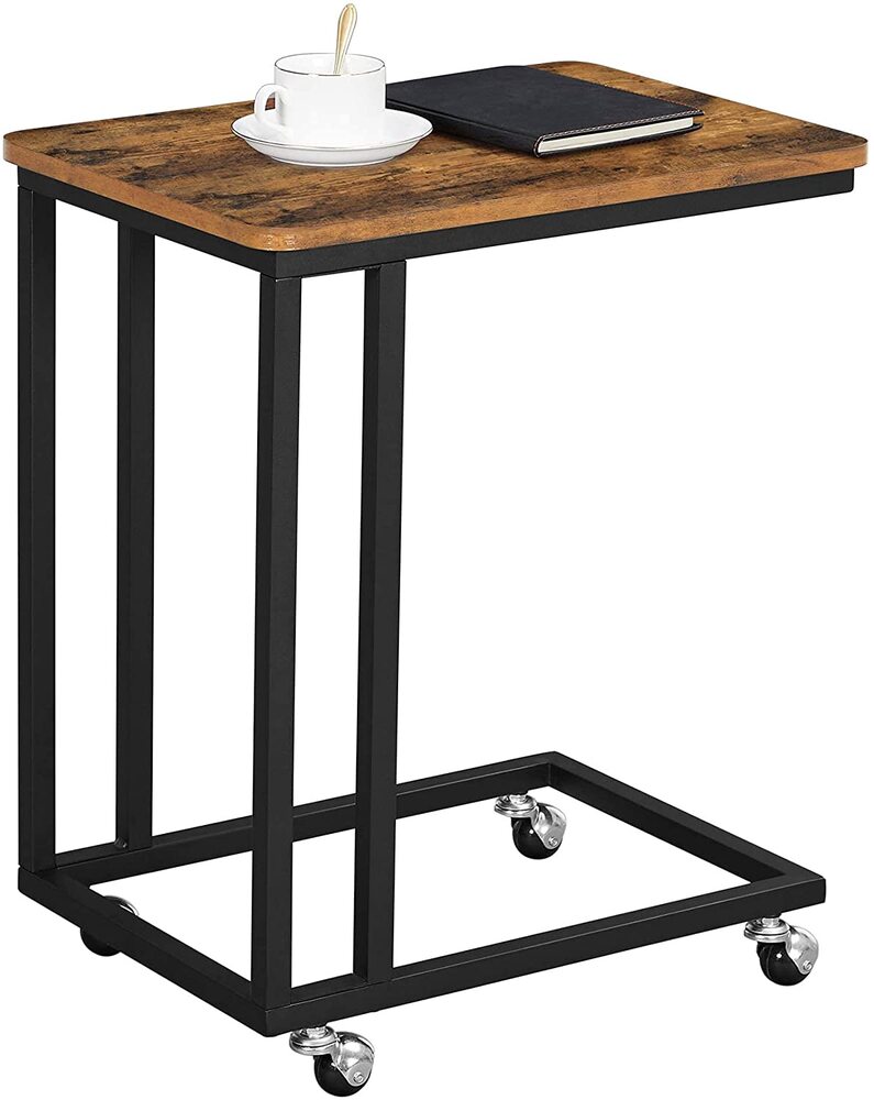 Iraia End Side Table with Steel Frame and Castors Rustic - Brown & Black