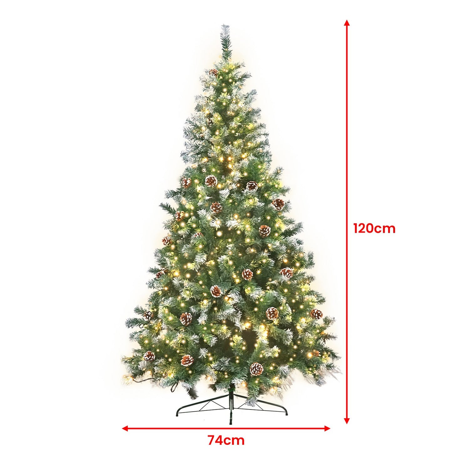 4ft 1.2m 350 Tips Pre Lit Christmas Tree Decor with Pine Cones Xmas Decorations