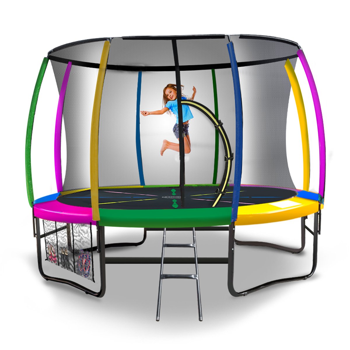 Ciprian 8FT Kids Trampoline Fitness Exercise Gymnastics with Safety Enclosure - Rainbow