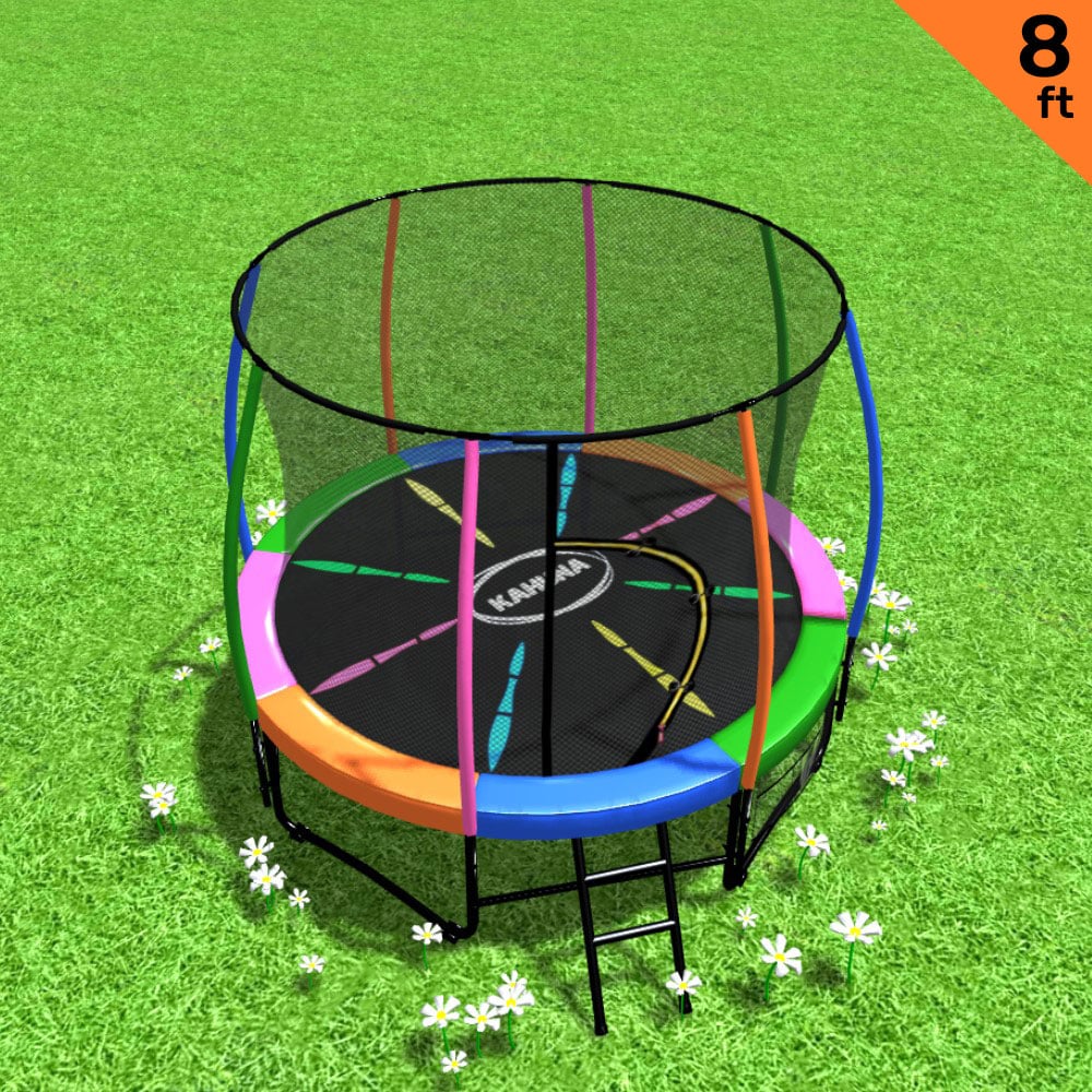 Ciprian 8FT Kids Trampoline Fitness Exercise Gymnastics with Safety Enclosure - Rainbow