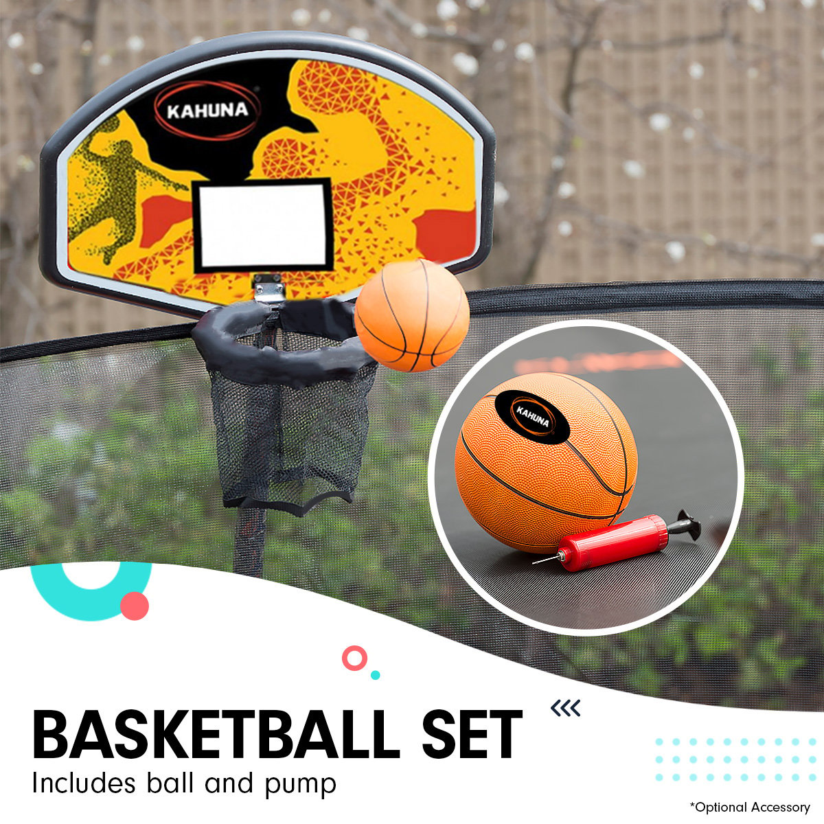 Ciprian 8FT Kids Trampoline Fitness Exercise Gymnastics with Safety Enclosure Basketball Hoop Set - Rainbow