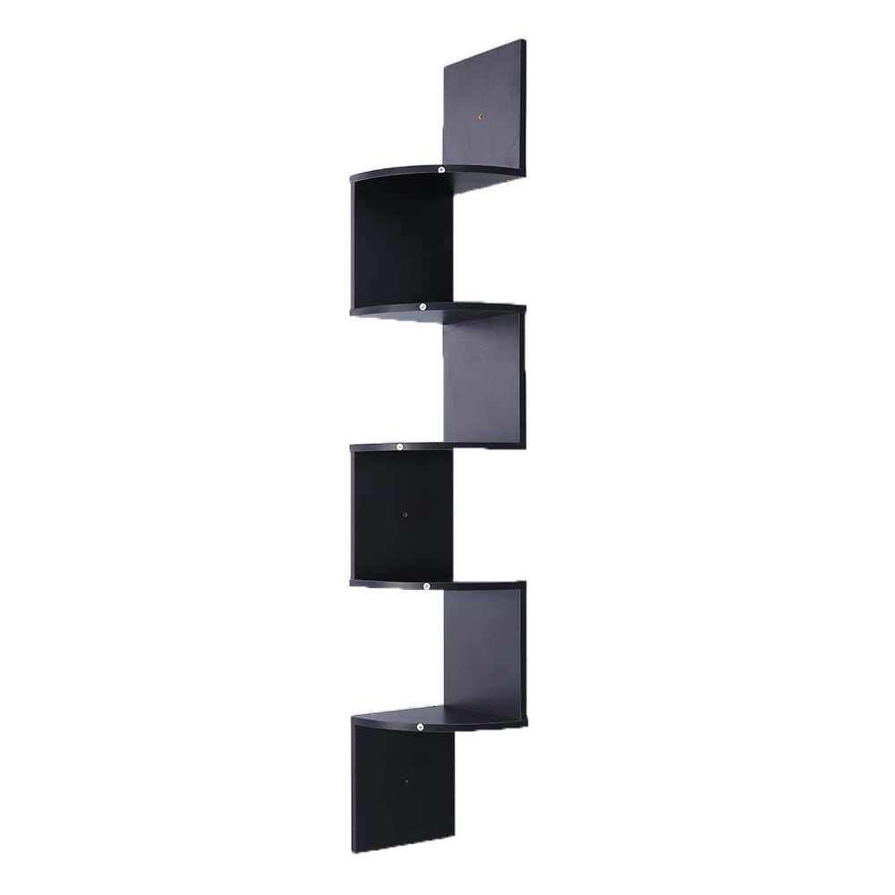 Sarantino 5 Tier Corner Wall Shelf Display Shelves DVD Book Storage Rack Floating Mounted - Black