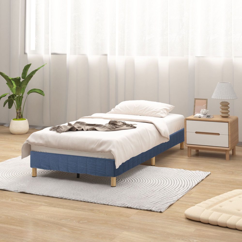 Vera Ensemble Bed Base Mattress Foundation with Metal Stats - Blue Double