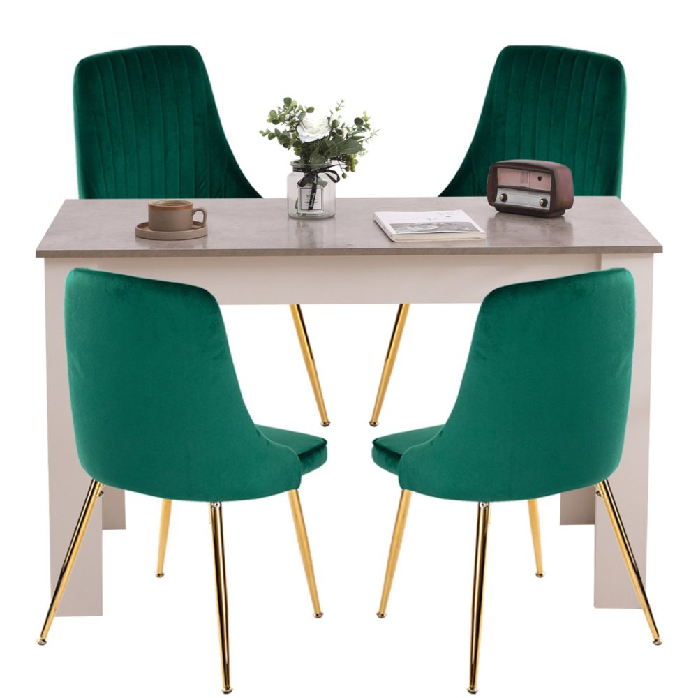 5-Piece Elvio Green Dining Table & Chair Set Rectangular Velvet