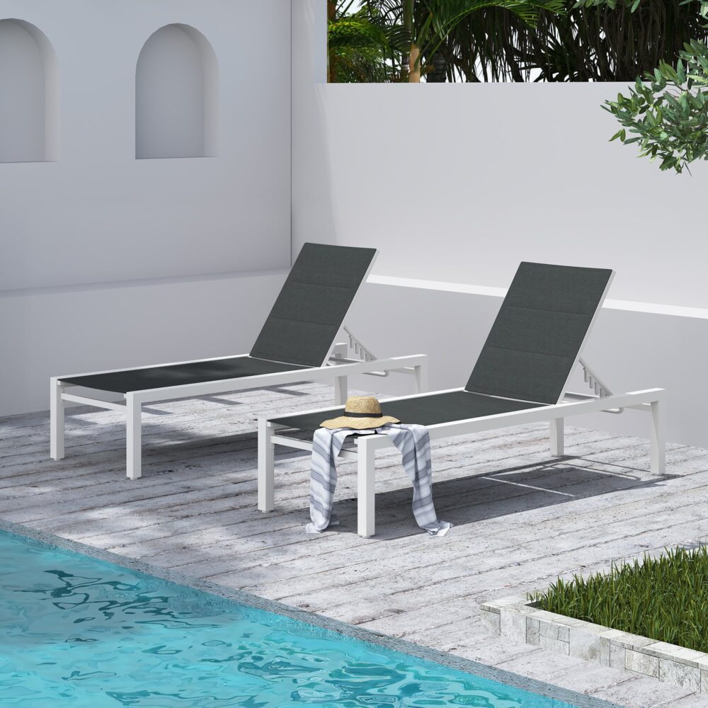 Clint Adjustable Outdoor Sun Lounger In Aluminium White