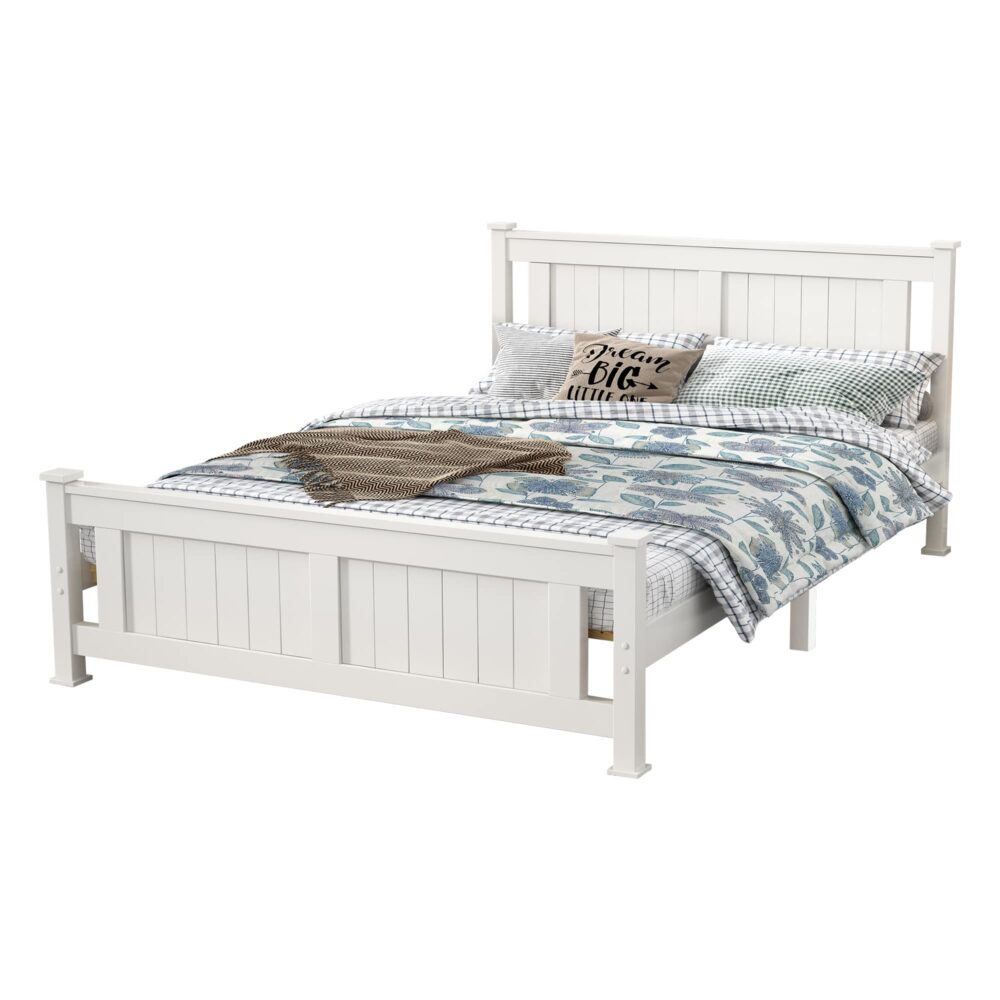 Macey Solid Pine Timber Bed Frame - White Double