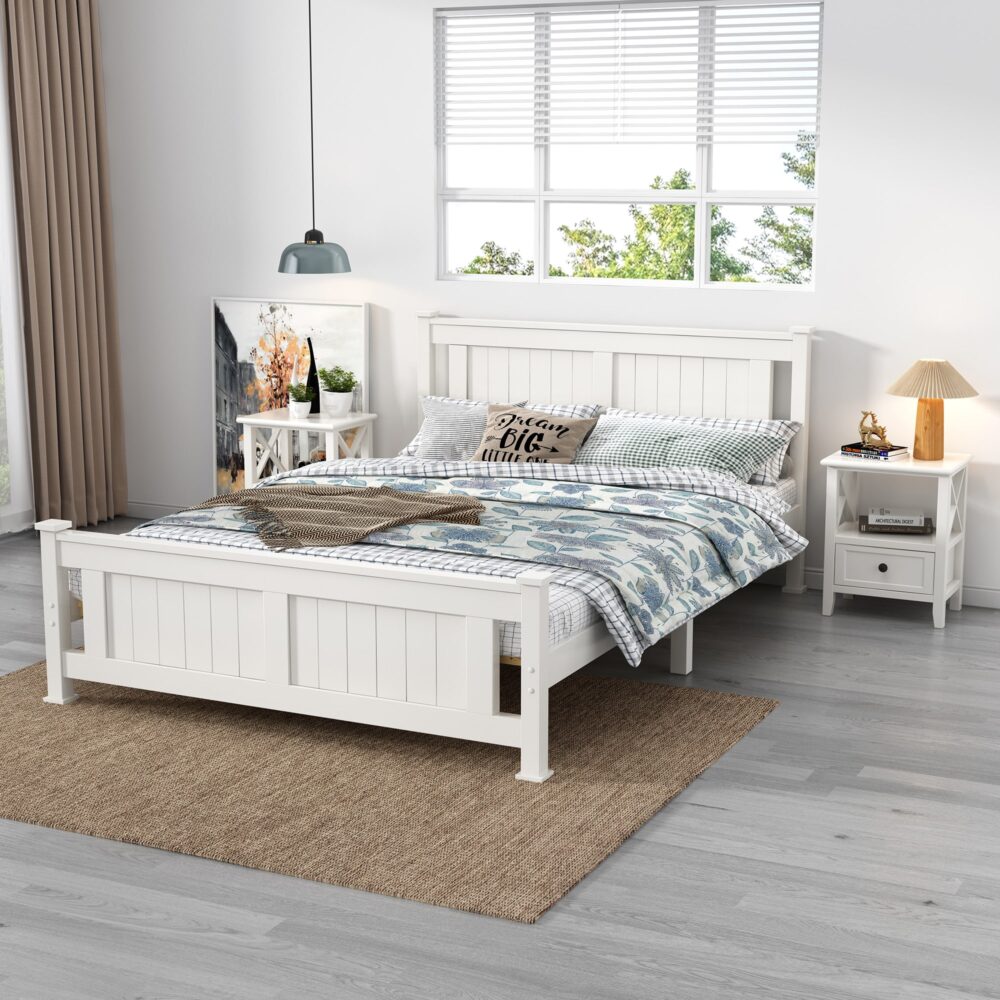 Macey Solid Pine Timber Bed Frame - White Double