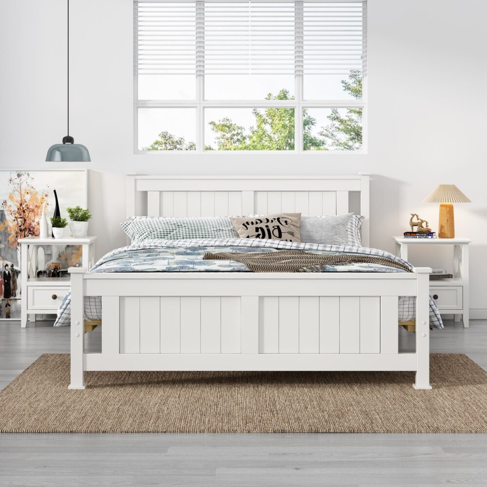 Macey Solid Pine Timber Bed Frame - White Double