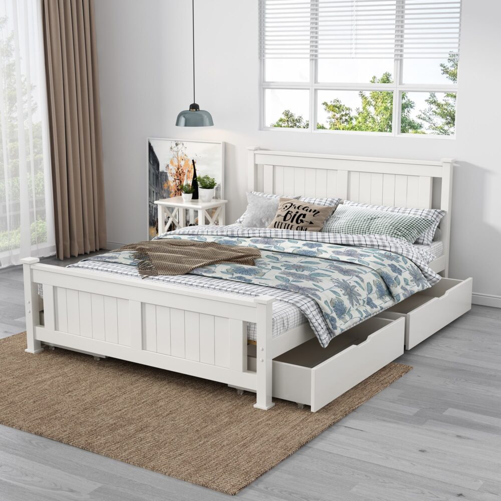 Macey Solid Pine Timber Bed Frame - White Double