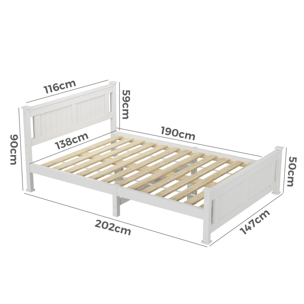 Macey Solid Pine Timber Bed Frame - White Double