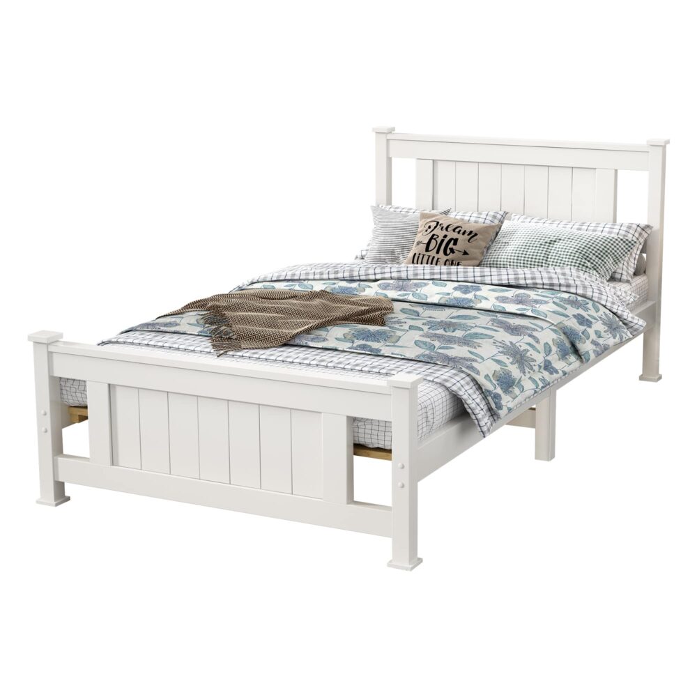 Macey Solid Pine Timber Bed Frame - White Single