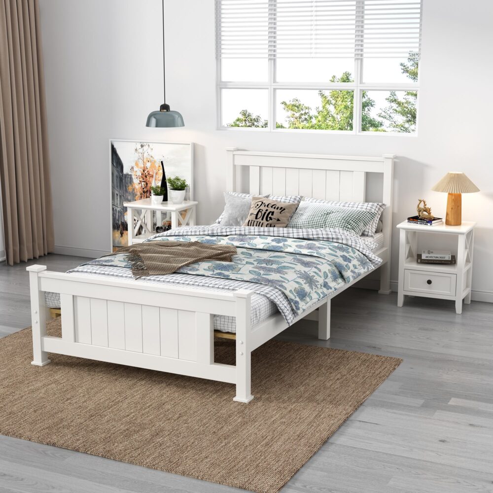 Macey Solid Pine Timber Bed Frame - White Single