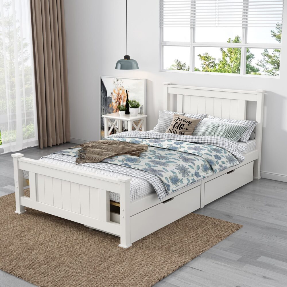 Macey Solid Pine Timber Bed Frame - White Single