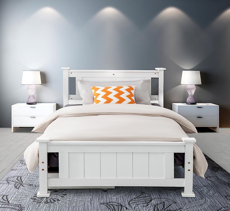 Macey Solid Pine Timber Bed Frame - White Single