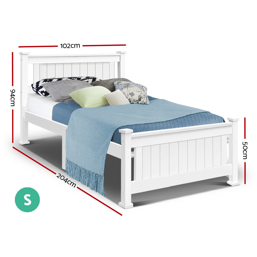 Macey Solid Pine Timber Bed Frame - White Single