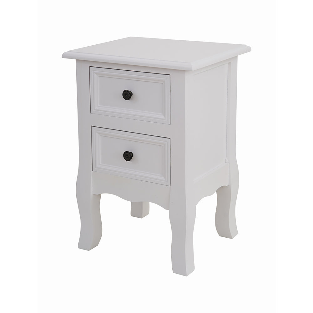 Set of 2 Kamloops Wooden Bedside Tables French Nightstand with 2 Drawers - White