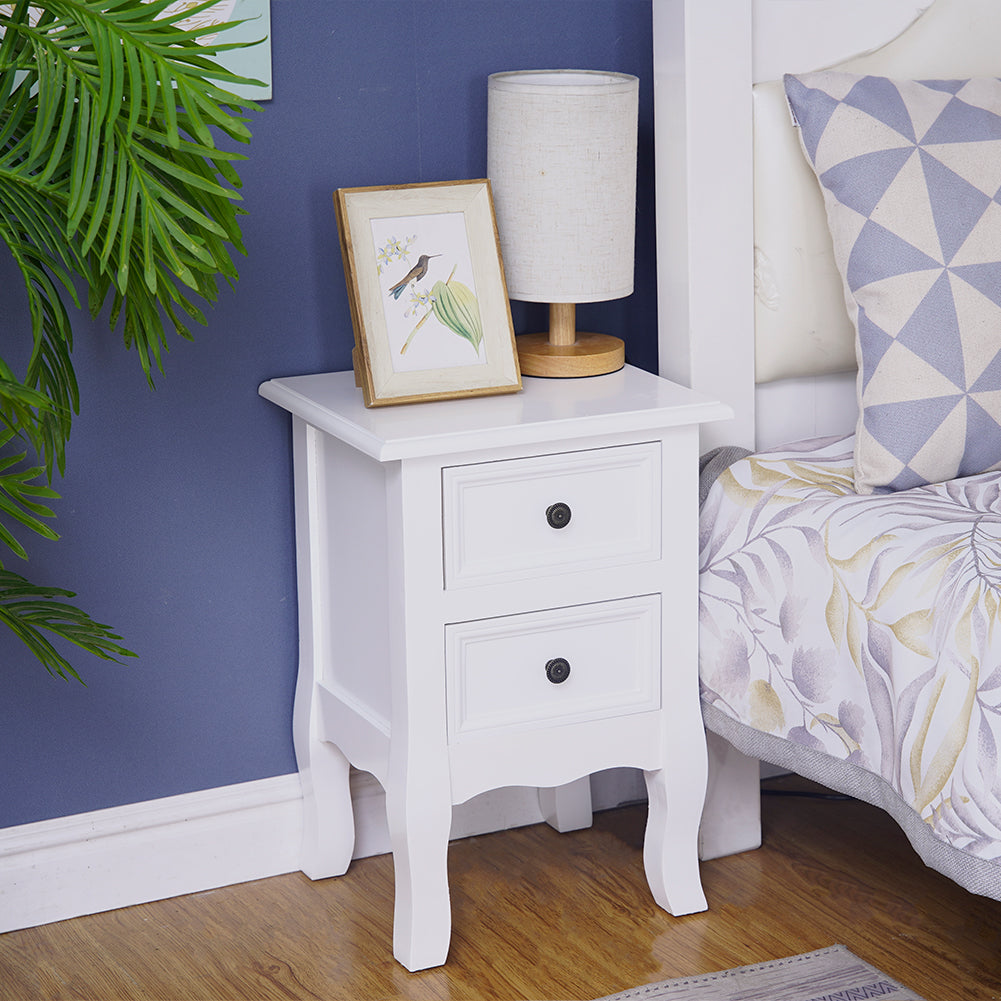 Set of 2 Kamloops Wooden Bedside Tables French Nightstand with 2 Drawers - White