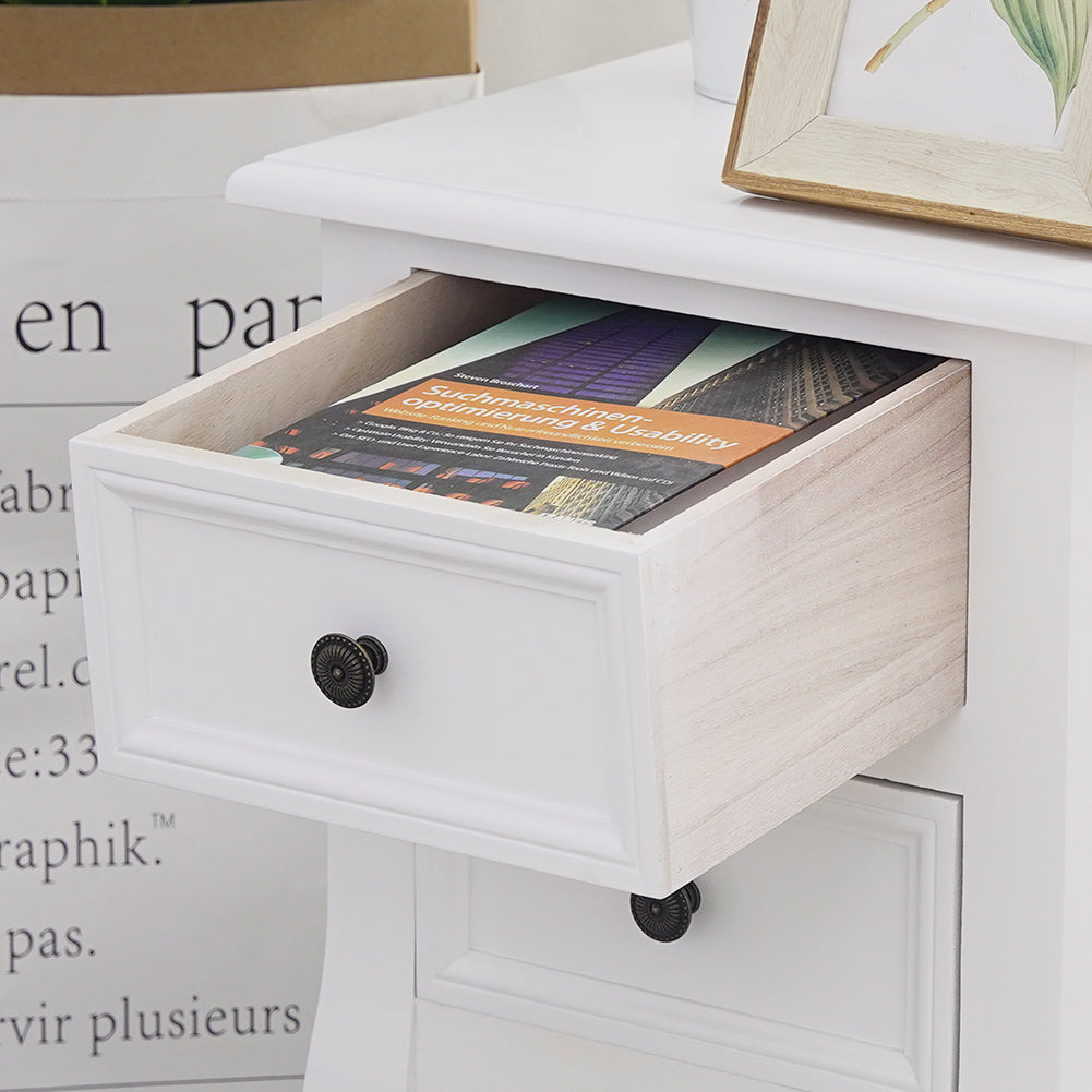 Set of 2 Kamloops Wooden Bedside Tables French Nightstand with 2 Drawers - White