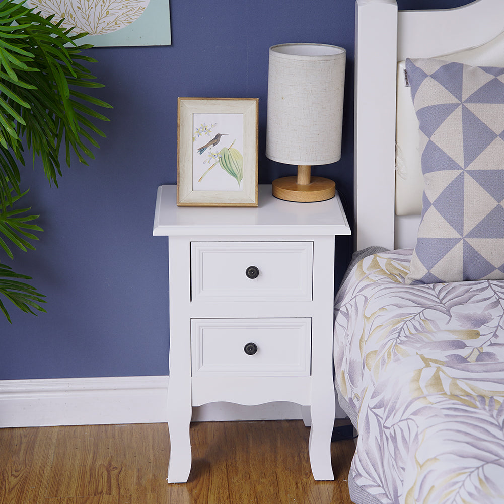 Set of 2 Kamloops Wooden Bedside Tables French Nightstand with 2 Drawers - White