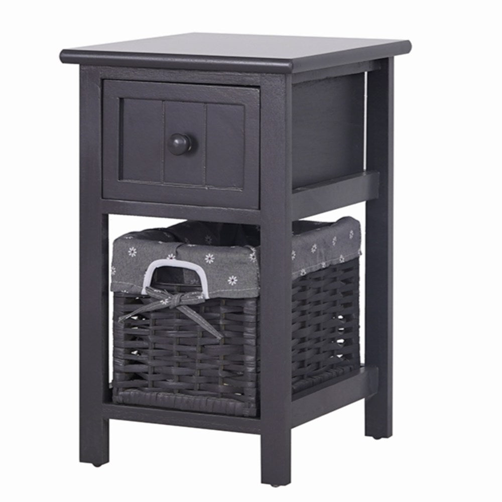 Belleville Wooden Bedside Tables with Wicker Basket - Grey