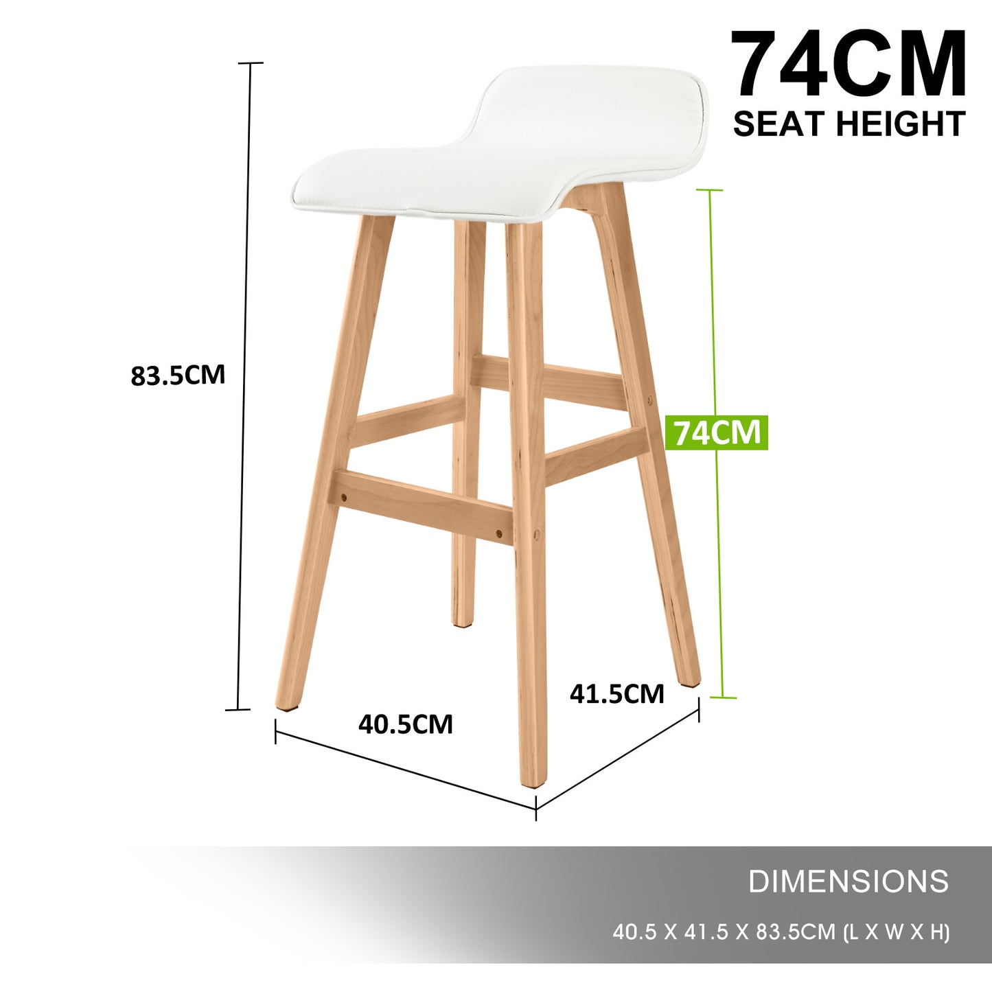 Set of 2 Cardiff Wooden Bar Stool Dining Chair Leather - White