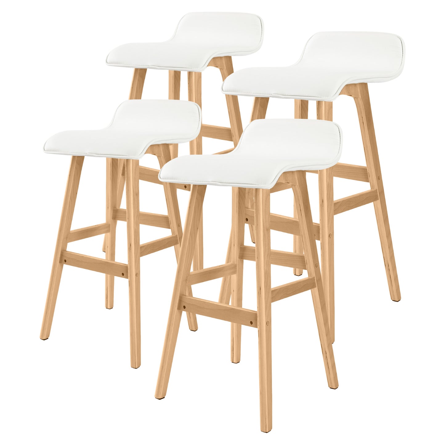 Set of 4 Cardiff Wooden Bar Stool Dining Chair Leather - White