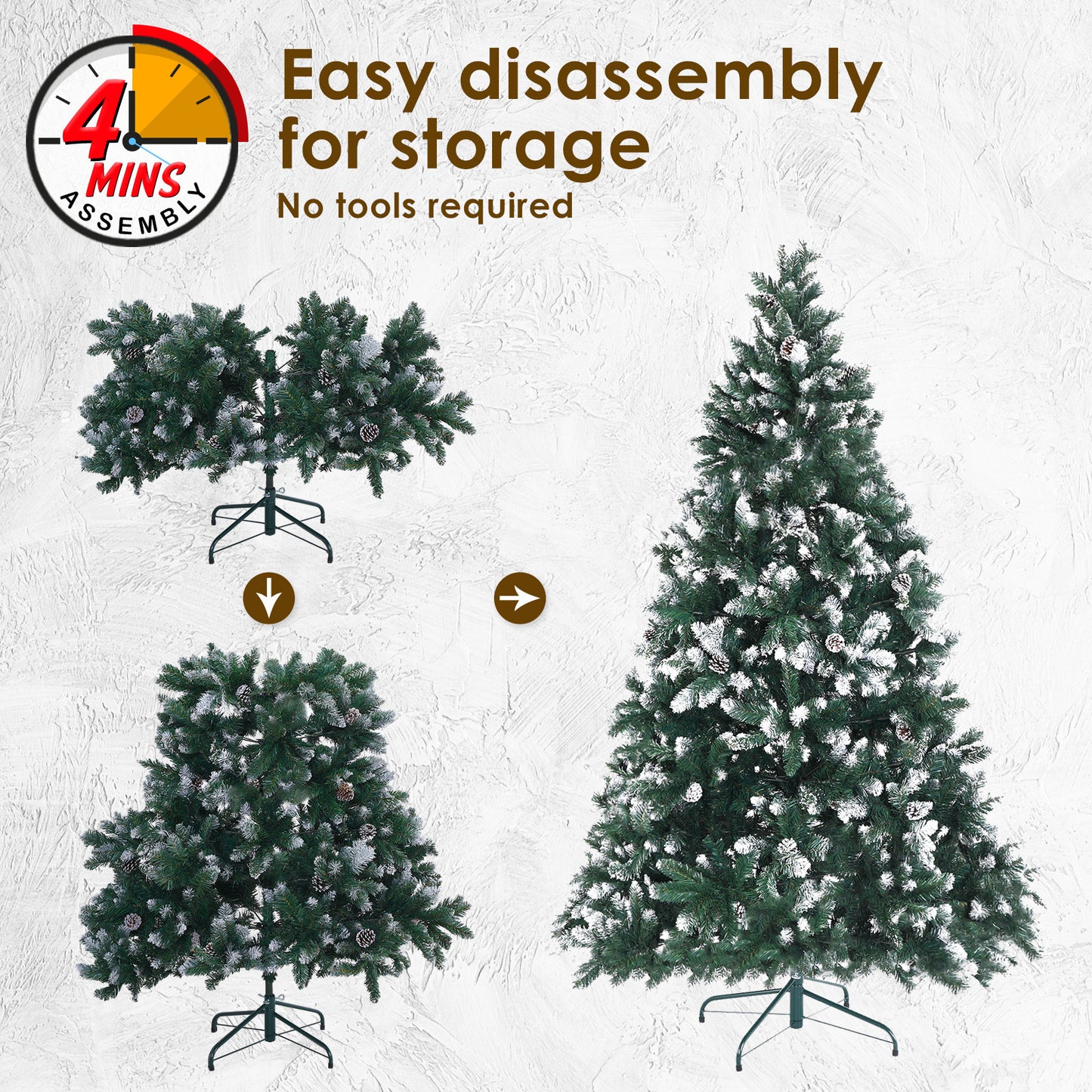 7ft 2.1m 1290 Tips Snowy Christmas Tree Xmas Pine Cones + Bauble Balls Green