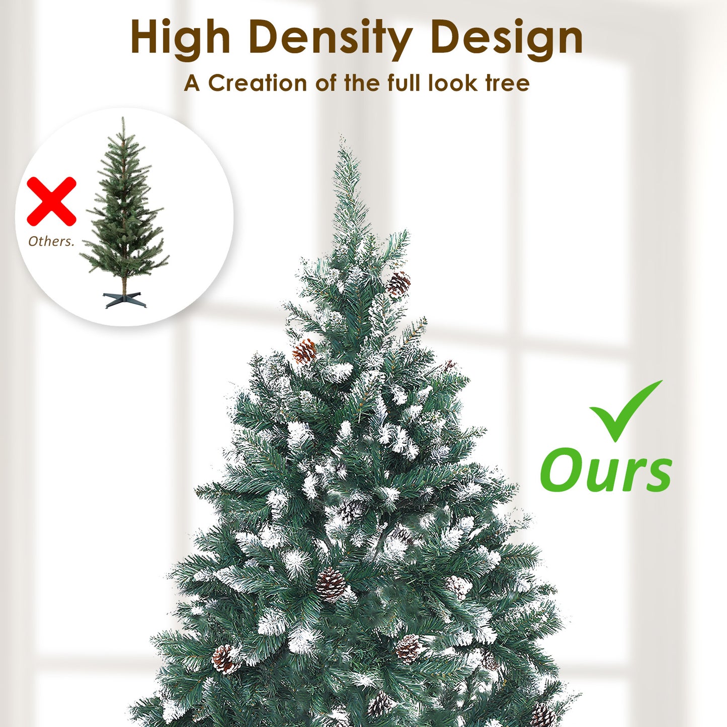 4ft 1.2m 390 Tips Snowy Christmas Tree Xmas Pine Cones + Bauble Balls Green