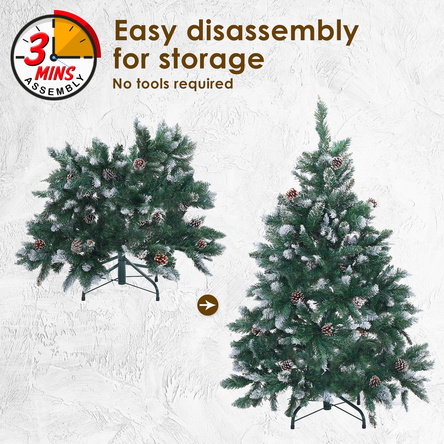 4ft 1.2m 390 Tips Snowy Christmas Tree Xmas Pine Cones + Bauble Balls Green