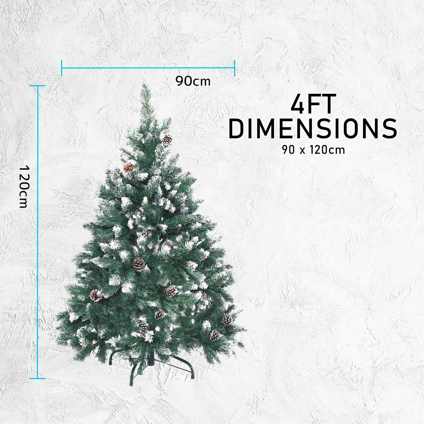 4ft 1.2m 390 Tips Snowy Christmas Tree Xmas Pine Cones + Bauble Balls Green