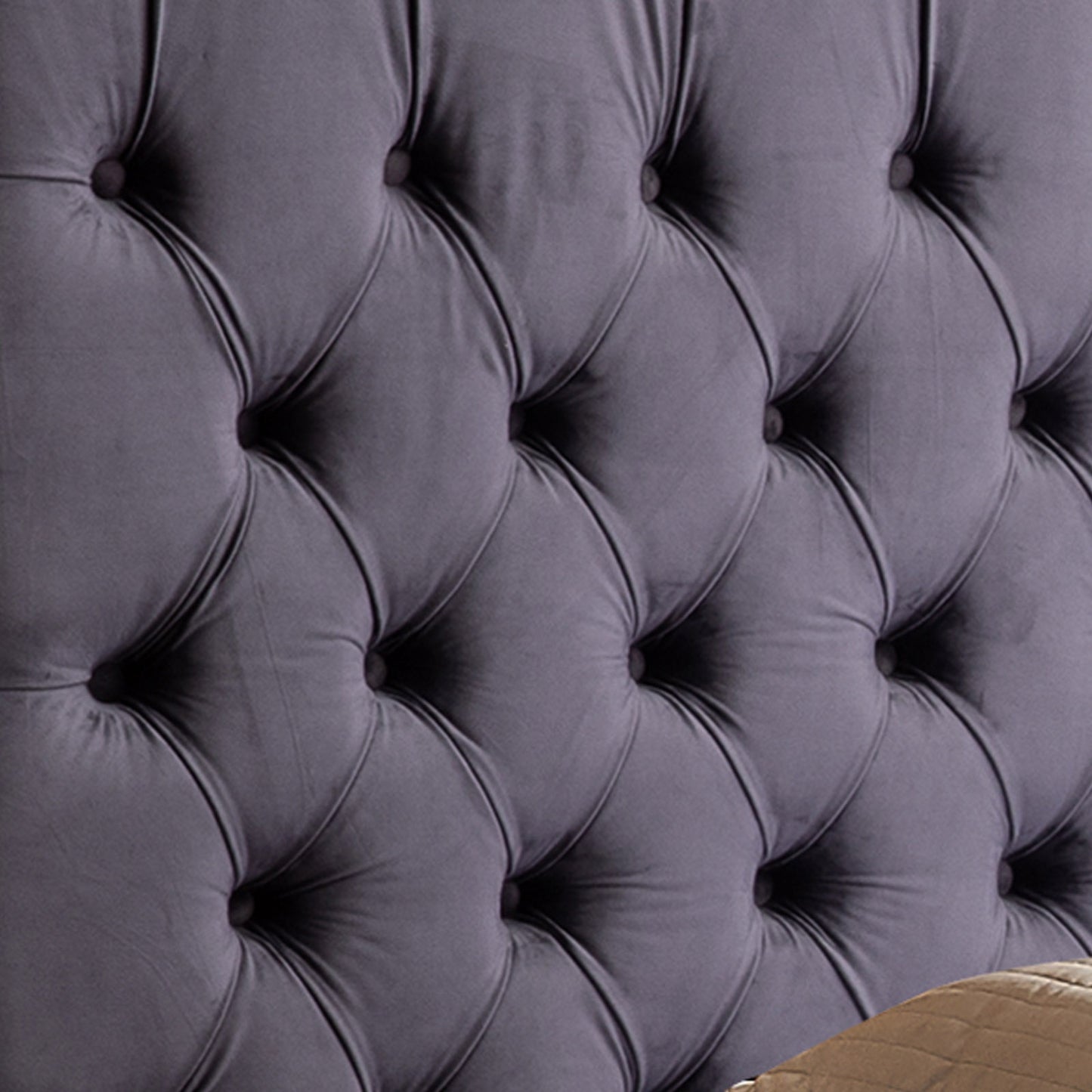 Leida Bedframe Velvet Upholstery Tufted Headboard Deep Quilting - Dark Grey King
