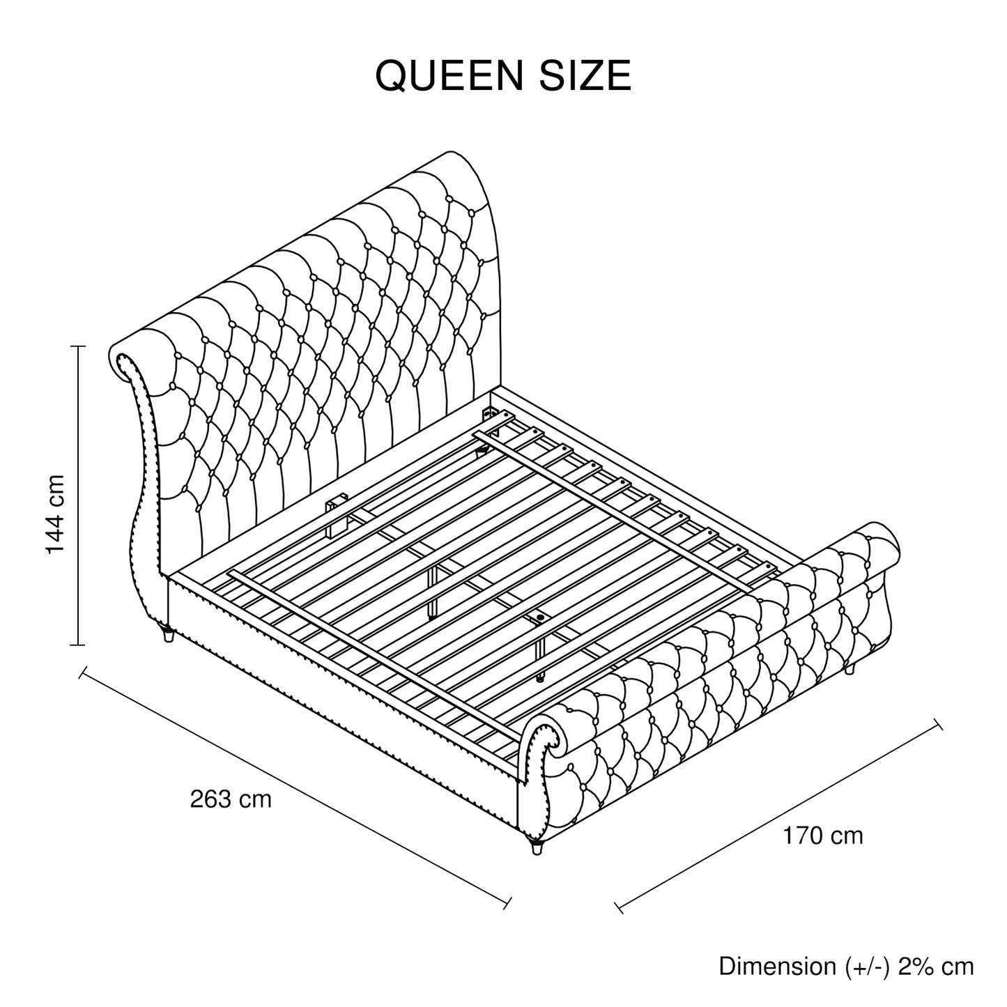 Galene Sleigh Bedframe Velvet Upholstery Tufted Headboard And Footboard Deep Quilting - Grey Queen