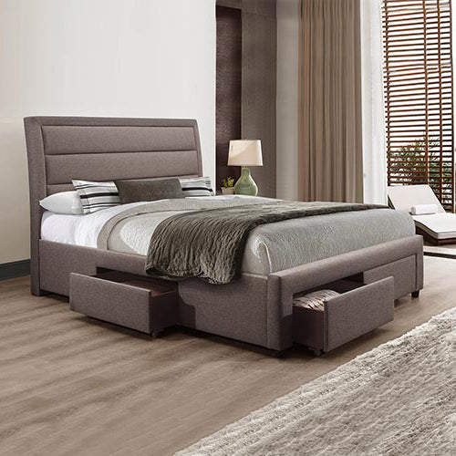 Zafina Storage Bed Frame Fabric Upholstery in with Drawers - Light Grey King