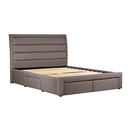 Zafina Storage Bed Frame Fabric Upholstery in with Drawers - Light Grey King