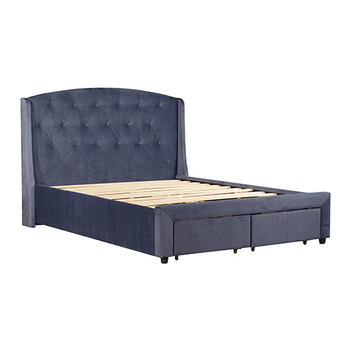 Alina Upholstery Storage Bed Frame Fabric with 2 Drawers - Navy Blue Queen