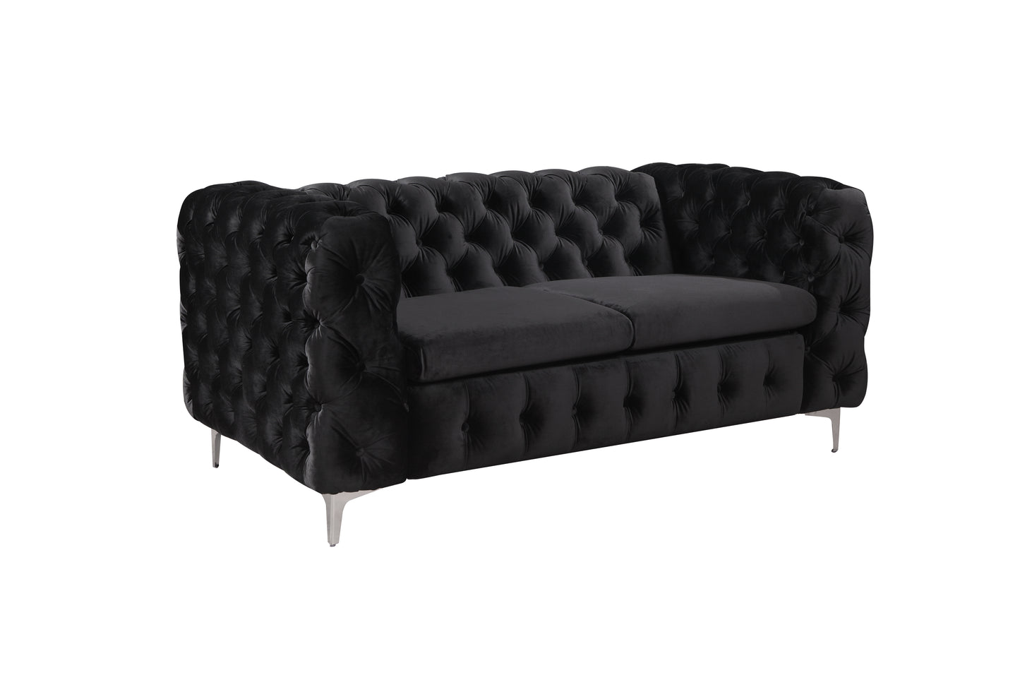 Mourd 2-Seater Sofa Classic Button Tufted Lounge Velvet Fabric with Metal Legs - Black