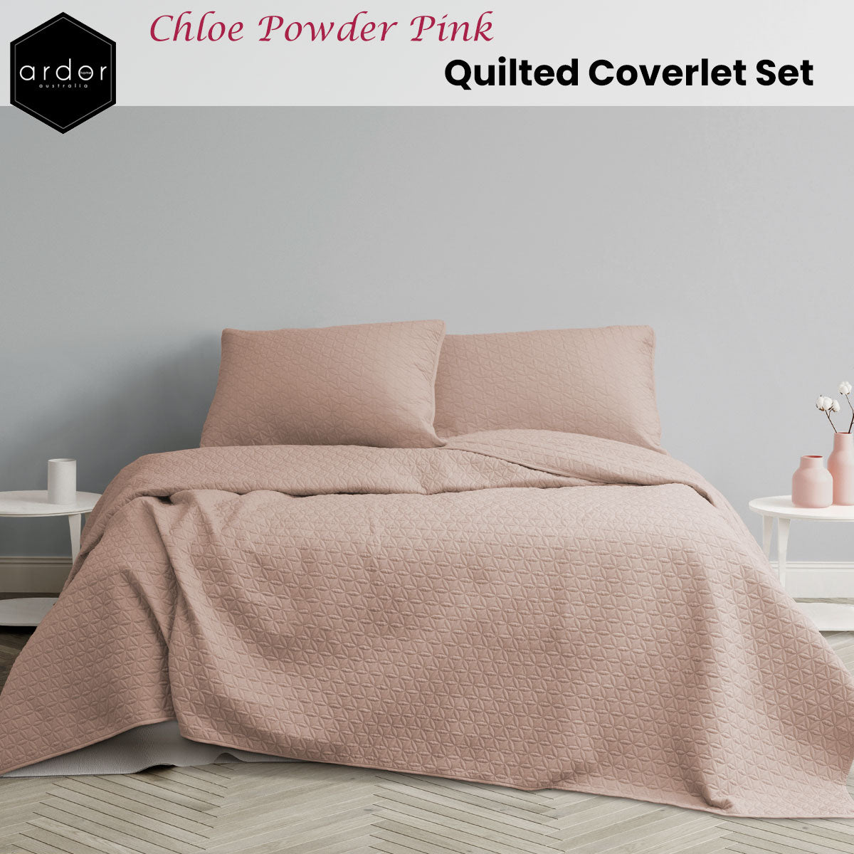 QUEEN 3-Piece Quilted Coverlet Set - Powder Pink