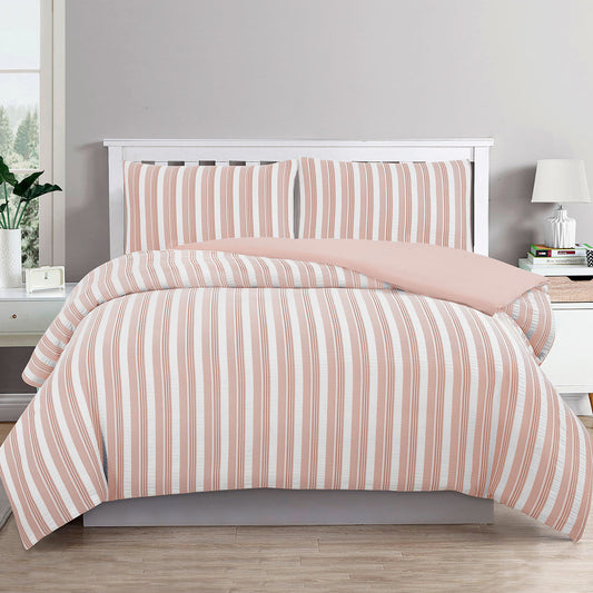 KING Seersucker Waffle Quilt Cover Set - Rose Dust