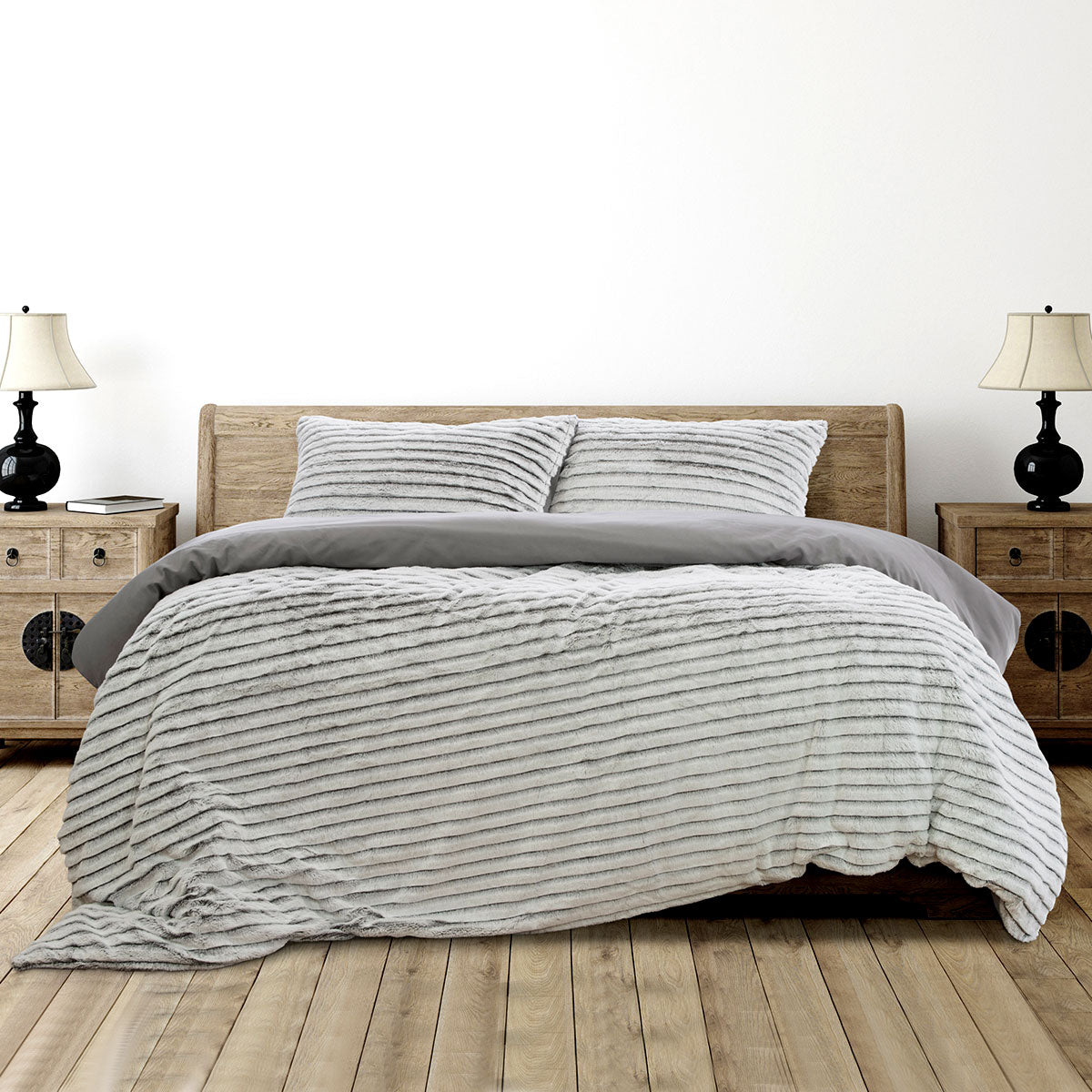 QUEEN Faux Fur Super Soft Quilt Cover Set - Grey