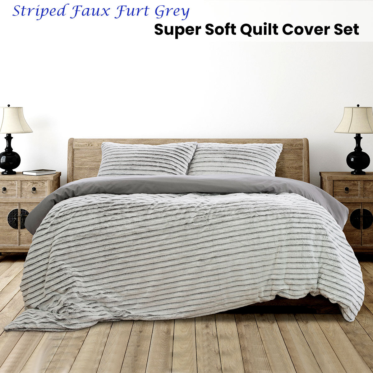 QUEEN Faux Fur Super Soft Quilt Cover Set - Grey