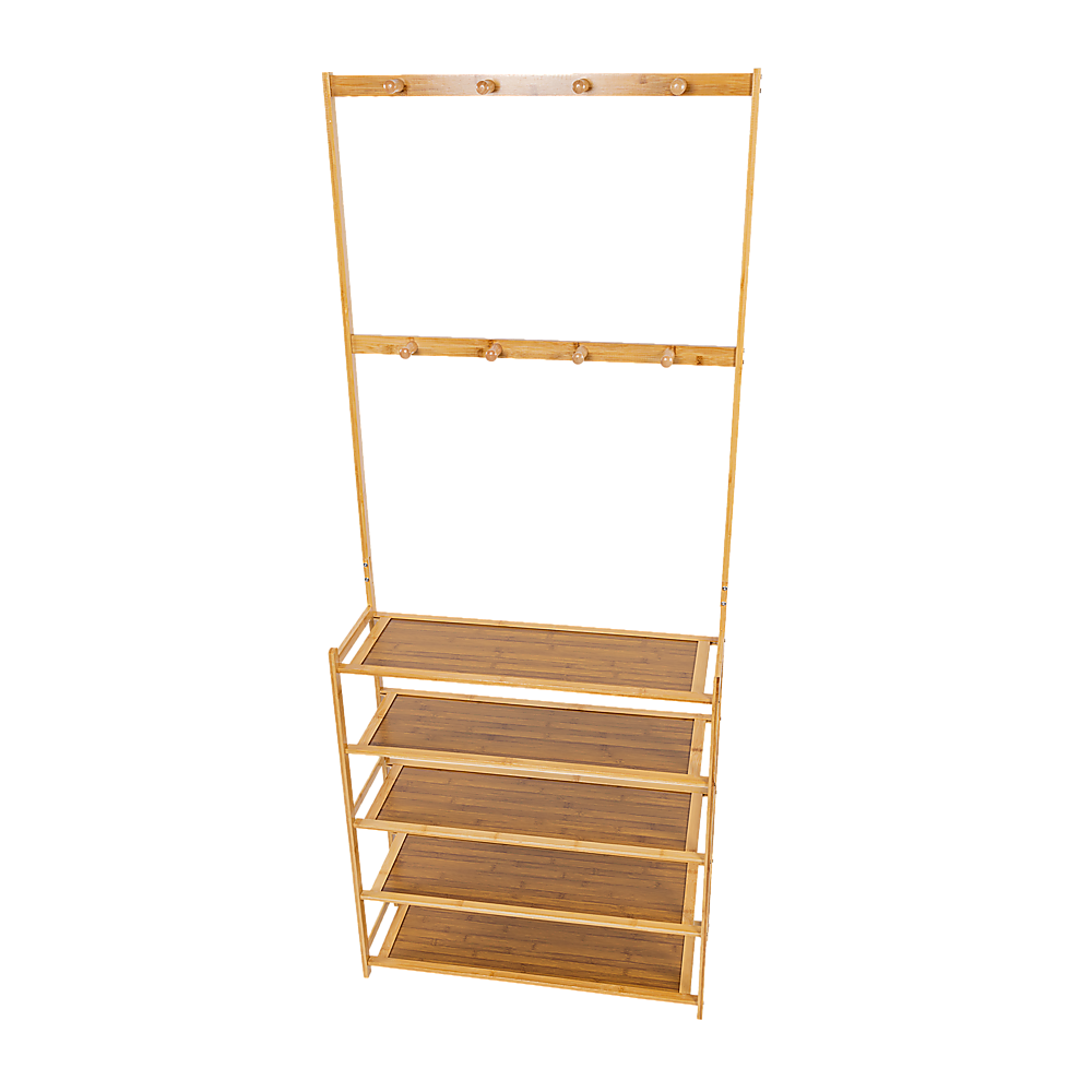 Large Wooden 5 Tiers Hat Coat Stand Clothes Shoe Rack Hanger Hooks Shelf Storage