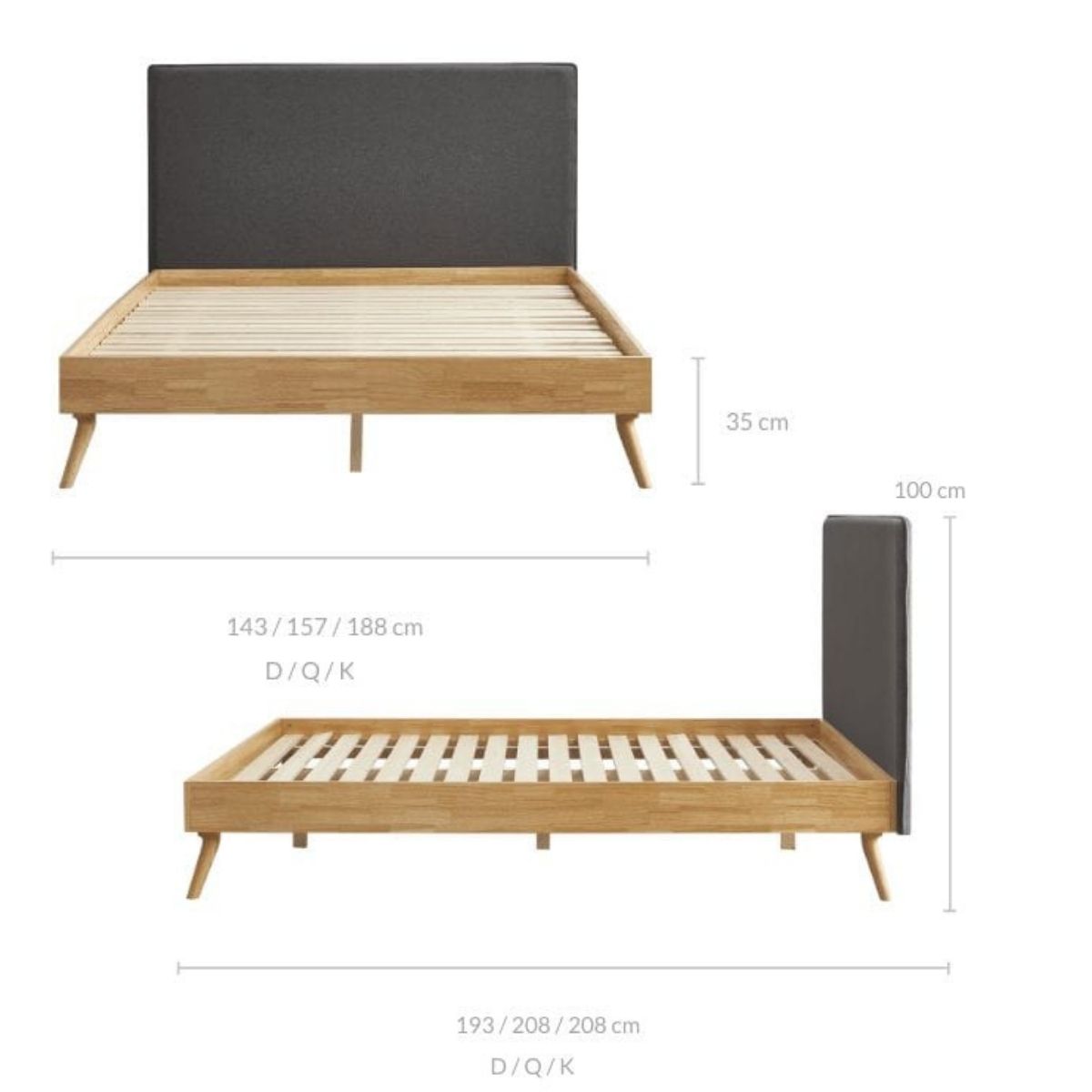 Rosalie Ensemble Wooden Slat Bed Frame Fabric - Oak Double