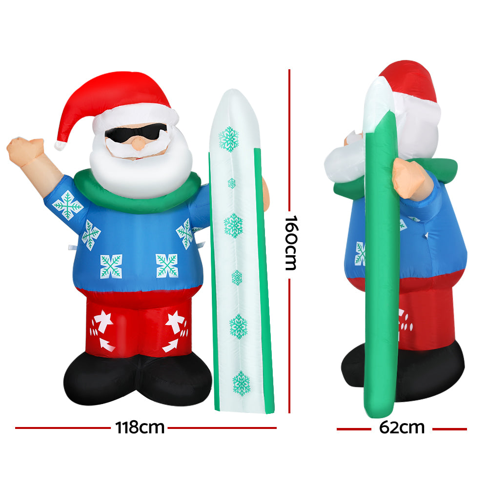 Lighted Santa, Snowman & Penguin Snow Surfing Down Railing Christmas Decor  NEW